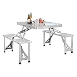 WQJJ Campingtisch Alu Koffertisch 4 Stühle Sonnenschirmständer Klappbar Faltbar Picknicktisch Campingmöbel Set Camping Gartentisch Campingmöbel Set,85x67x67cm(LxBxH)