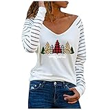 Weihnachten leinen Bluse Sweatshirt Damen t-Shirt Langarm weiß elegant Damen Oversize Pullover Damen Bluse gestreift Damen Hemden Seide Oberteile Damen blau Hemd Damen eleg