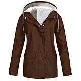 Zilosconcy Damen Regenjacke Windbreaker Wasserdicht Kapuze Übergangsjacke mit Atmungsaktiv Futter für Herbst und Winter Fleecejack