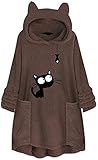 LGESR Damen Hoodie langärmliges doppeltes Fleece-Sweatshirt mit Kapuze mit Kapuze Damenmantel warm weiches Weihnachtskostüm (Color : L-coffee, Size : S)