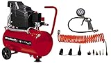 Einhell 4007339 Kompressor TC-AC 190/24/8 Kit (max. 8 bar, 24 l-Tank, Manometer + Schnellkupplung, Rückschlag-/Sicherungsventil, inkl. Druckluftschlauch, Reifenfüllmesser und Adapter-Set)