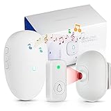 Bewegungsmelder mit Türklingel, Wireless Zufahrt Alarm Sensor, Türklingel Alarm mit 57 Tönen, 4 Einstellbare Lautstärken für Haussicherheitsalarm(1 Bewegungs Sensor, 1 Plug-in-Empfänger, 1 Druckknopf)