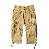 Herren 3/4 Cargo-Shorts Aus Baumwolle Lässige Capri Long Twill Shorts Mit Mehreren Taschen Locker Geschnittene Outdoor-Shorts Unter Dem Knie (Khaki,29)