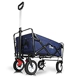 Sekey Faltbarer Bollerwagen mit Bremsen Faltwagen Handwagen Außenschubkarre Strandwagen Folding Wagon Outdoor Gartenanhänger Transportwagen für Alle Gelände Geeignet, Dunkelblau…