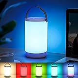Nachttischlampe RGB, Dimmbar Atmosphäre Tischlampe mit Warmweißem Licht & Farbwechsel, LEOEU USB Wiederaufladbare LED Nachtlampe Akku für Schlafzimmer Wohnzimmer und Büro, Ein-Griff tragb