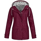 Down Jacket Women Drawstring Solid Color Long Coat Keep Warm in Winter with Hood(Wine, M)