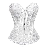 Haorugut Korsett Top Überbrust viktorianische Spitze Bustier für Frauen Dessous Übergröße, Weiß, M