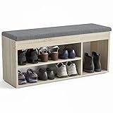 KOMTO Schuhschrank mit Sitzbank Flur - Schuhregal Bank mit Stauraum Schuhbank mit Sitzfläche | Garderobenbank Sonoma Eiche Sofia 100 x 48 x 32