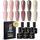 BORN PRETTY UV Nagellack Nudefarben Set, 6 Farbe 10ml Gel Nagellack Set Shellac Nagellack UV LED Nagellack Langlebig Gesund Soak Off Gel Nagellack Mit Hohlem Desig