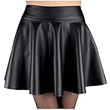 BBring Einfarbig PU Lackleder L Schwarz 553382 (A Linie Festliche Röcke 50s Retro Vintage Rockabilly Falten Swing Rock Schuluniform ballkleid Tanzkleid Party Hochzeit Damenrock minikleid)