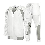 Yowablo Jogginganzug Einfarbig Basic Sportanzug Trainingsanzug Pants Hosen Sweat Hoodie Herren Kapuzenoberteil Lange Hosen Sets Herren Herbst Patchwork Langarmbluse ( L,5weiß )