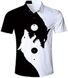 TUONROAD Hawai Hemd Herren Hemd Wolf Sommerhemd Herren 3D Wolf Muster Kurzarm Shirt Hawaiihemden für Herren Slim Fit Button Down Hawai Hemden Sommer Bunte Hemden Tshirt L
