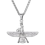 U7 Faravahar Anhänger Halskette Edelstahl Zoroastrismus Symbol Farohar Forouhar mit Weizenkette Iranische Persische Amulett Modeschmuck Accessoirefür Damen H