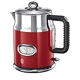 Russell Hobbs Wasserkocher, Retro rot, 1,7l, 2400W, Schnellkochfunktion, Wassertemperaturanzeige im Retrodesign, Füllmengenmarkierung, optimierte Ausgusstülle, Vintage 21670-70