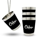 Cheers 4 STK Schnapsgläser Edelstahl Schnapsglas Kette 4 cl für Partys Junggesellenabschied Frauen und Männer Team Braut Party Deko JGA Accessoires Shotgläser Metall Becher zum Umhäng