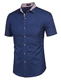 COOFANDY Herren Casual Kurzarm Button Down Kleid Hemd Denim Arbeitsshirts - - XX-Larg
