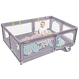 Dripex Laufstall Baby Laufgitter Absperrgitter mit atmungsaktivem Netz 150x200cm Schutzgitter Krabbelgitter für Kinder, große Sicherheitsspielplatz, Dunkel G