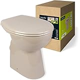 'aquaSu® Stand-WC-Set +7 cm | Spülrandlos | Erhöhtes Komfort WC | Inklusive WC-Sitz mit Absenkautomatik | Tiefspüler | Abgang waagerecht | Beige | Spülrandlose Toilette aus Keramik | 57226 2