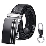 flintronic Herren Gürtel,Hochwertiges Leder material Ratsche Automatik Gürtel für Männer Ledergürtel Breite 3.5cm Länge 126CM-Schwarz (inkl Schlüsselbund & Geschenkbox)