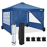 COBIZI Pavillon 3x3m Faltpavillon wasserdicht PVC Beschichtung Pavillondach UV Schutz 50+, mit 4 Seitenteilen für Pavillon 3x3m, Pop up partyzelt Garten Pavillion Faltbar Zelt inkl. 4 Sandsäcke (Blau)