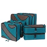 Amazon Brand - Eono 6 Teilige Kleidertaschen, Packing Cubes, Verpackungswürfel, Packtaschen Set für Urlaub und Reisen, Kofferorganizer Reise Würfel, Ordnungssystem für Koffer, Packwürfel - Blaugrü