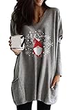 EFOFEI Damen Lange Tunika Oversize Oberteile Streetwear Motiven Bluse Tops Neujahrsgeschenk Sweater Mit Rundhalsausschnitt Winter Weihnachten Sweatshirt Weihnachtsmann Grau L