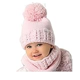 AJS Mädchen Mütze Lopp Set 46/48 Hell-Rosa 9 bis 18 Monate mit Glitzer-Faden (Hell-Rosa, 46-48)