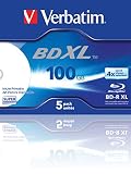 VERBATIM BD-R XL Blu-ray Rohlinge 100 GB I Blu-ray-Disc mit 4-facher Schreibgeschwindigkeit I 5er-Pack Jewel Case I großflächig bedruckbar I Blu-ray-Disks für V