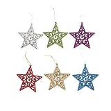 BESTOYARD 6 stücke Weihnachten Glitter Stern Ornamente Kunststoff Weihnachtsbaum Hängende Dekorationen Urlaub Party Supplies Ornamente(Zufällige Farbe)