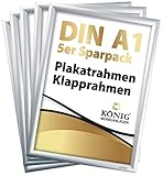 5 Plakatrahmen DIN A1 | 25mm Aluminium Profil, Silber | inkl. entspiegelter Schutzscheibe und Befestigungsmaterial | Alu Klapprahmen Wechselrahmen Posterrahmen | 5er Sparpack | Dreifke®