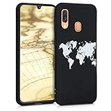 kwmobile Hülle kompatibel mit Samsung Galaxy A40 - Handyhülle Silikon Case - Travel Umriss Weiß Schw