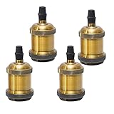 Sevenpers E27 Lampenfassung, 4 Stück fassung e27 vintage Lampenfass Adapter aus Aluminiumlegierung und Keramik für Edison Schraube Glühbirne Fassung(Vintage Brass)