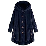 Damen-Strickjacke, langärmelig, flauschig, Fleece, offene Vorderseite, Übergröße, Mantel, navy, 46