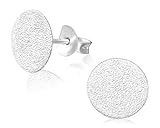 Laimons Damen-Ohrstecker Scheibe Platte flach gebürstet 9mm Sterling Silber 925