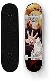 Nixi888 Naruto Deidara Anime Skateboard für Kinder-Teenager-Erwachsene-Anfänger - Komplettes Kurzbrett mit 7-Schicht-kanadischer Ahorn-Mini-Skateboard-Außen-Extremsport-Longboard-Skateb
