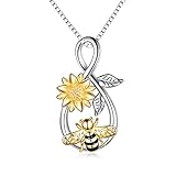 Sonnenblume Halskette Sterling Silber Unendlichkeit Liebe Biene Anhänger Halskette mit Sonnenblume Schmuck Geschenke für Damen T