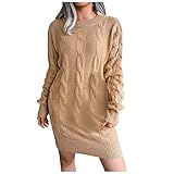 Einfarbig Rippen Strickkleid Longpulli Damen Rundhals Casual Pulloverkleid Knielang Pullikleid Elegant Feinstrick Minikleid Warme Figurbetonte Winterkleid Sexy Knit Partykleid Winter Cocktailk