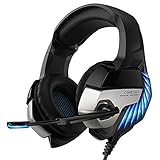 gamingdio Gaming Headset für PS4 PC Xbox One Controller (Adapter Nicht im Lieferumfang enthalten) Over-Ear-Kopfhörer mit Noise Cancelling-Mikrofon und blauem LED-Licht 7.1 Stereo Surround S