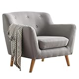 CARO-Möbel Sessel Cesena mit robustem Stoffbezug in grau, Lesesessel im Retro Look, Polstersessel Fernsehsessel mit Holzfüß