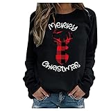 Sweatshirt Damen Pullover Weihnachtsdruck locker lässig Frauen Langarmshirt Oberteile Hoodie Langarm T Shirt Bluse Tshirt Tunika Top