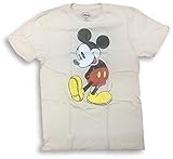 Mickey Mouse Distressed Logo Adult Beige T-Shirt X-Larg