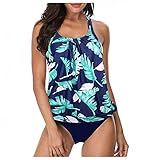 Tankini Damen Bauchweg Bademode Set Zweiteiliger Badeanzug Push up Gepolstert Tankinis Oberteil mit Slip Pushup große größen Badebekleidung Badeanzüge Tankinis Oberteil Strandkleidung Schwimmanzug