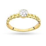 Geflochtener Damenring aus Gold mit 0,30Ct Diamant | 14 Karat (585) Gold | Goldring mit Box | Goldring für Damen (Gelbgold, 47 (14.8))