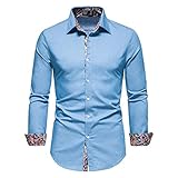 LSSM Freizeithemden FüR Herren Button-Down-Hemden Langarm-Denim-Kontrasthemden Slim-Fit BüGelleicht Core Stretch Slim Poplin Shirt Freizeithemd Jeanshemd Herren Denim Shirt Cowboy-Style Blau-1 L