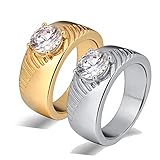 ANAZOZ 2 Stück Damen Herren Verlobungsring Edelstahl 10Mm Solitärring Diamantring mit Zirkonia Siegelring Ringe Eheringe Silber Gold Trauringe Angebot Frau:54 (17.2) & Mann:57 (18.1)