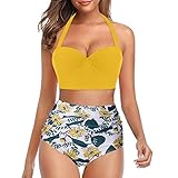 Yoofeiduoduo Damen Bikini Set Blumendruck Krawatte Geknotete Gepolsterte Oberteil Neckholder Push Up Große BrüSte Hoch Taillierte Zweiteilige Badeanzug Beachwear Sexy Sport Strandbikini B