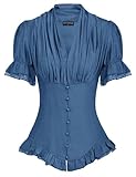 Damen Mittelalter Spitzenshirt V-Ausschnitt Slim T-Shirt Kurzarm Oberteile SL7S20-5 S