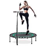 HOMEOW Klein Trampolin Fitness Jumping Trampolin Drinnen mit T-Stange Leise 100cm Mini-Fitness-Trampolin Indoor mit verstellbarem Haltegriff Anti-Rutsch-Fußpolster Nutzergewicht bis 200kg Grü