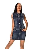 Nina Carter S388 Damen Jeanskleid Kurzes Denim-Kleid Slim Fit Jumpsuit-Kleid (Dunkelblau (Dark Blue S388), M)