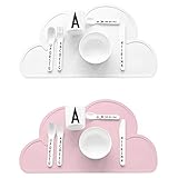 esafio Silikon Platzset Wolke Geformte Potholder Wasserdicht Platzdeckchen Für Kinder 47,5 x 27 x 0,3 cm 2 Pcs (Pink und Weiß)